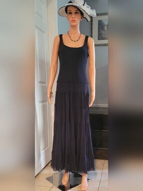 knee length dresses for ladies Kasper Women's Soft V-Neck Tiered Midi Dress - Black